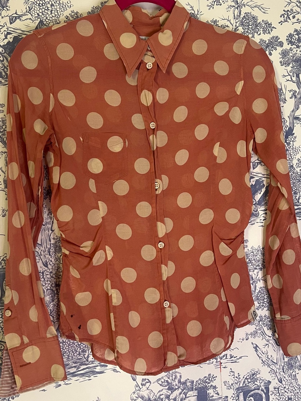 Paul Smith Coral Pink Polka Dot Button-Up Blouse